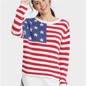 Grayson Threads Red White Blue Flag Patriotic Open‎ Knit Sweater Beachy July 4